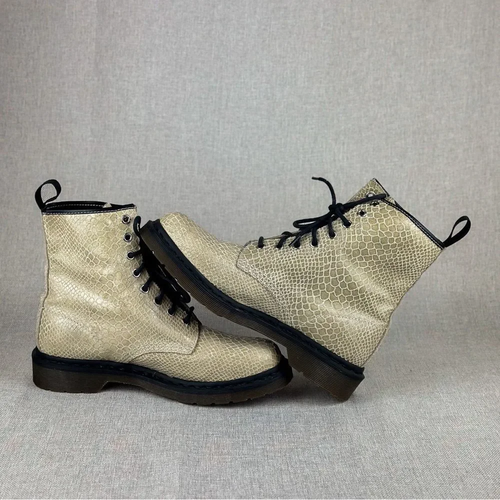 Dr. Martens Womens 1460W Tan Suede Snakeskin Combat Pascal Boots Size Women US 9 - Picture 12 of 16
